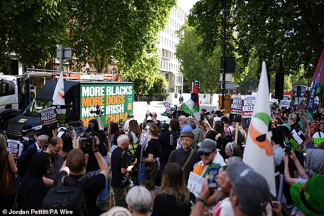 Supporters of Kneecap's Liam Og O Hannaidh outside Westminster Magistrates' Court today