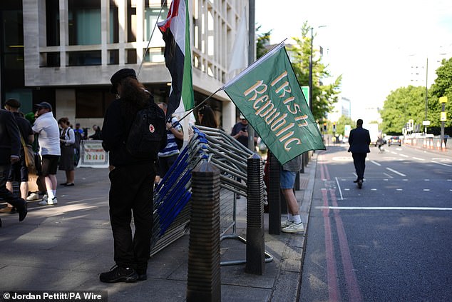 Supporters of Kneecap's Liam Og O Hannaidh outside Westminster Magistrates' Court today