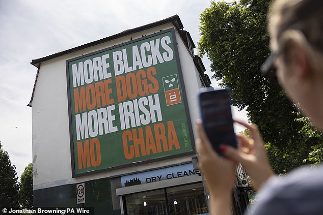 A billboard advertisement in London yesterday, supporting Kneecap's Liam Og O Hannaidh