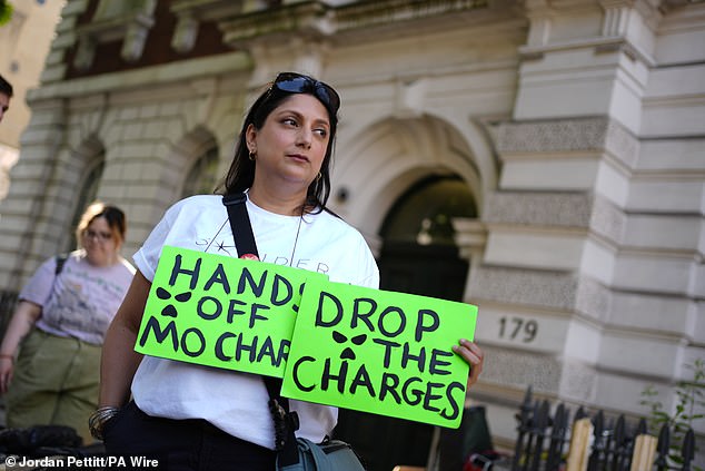 Supporters of Kneecap's Liam Og O Hannaidh outside Westminster Magistrates' Court today