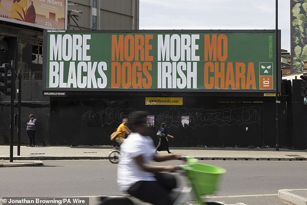 A billboard advertisement in London yesterday, supporting Kneecap's Liam Og O Hannaidh