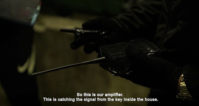 The thieves used an amplifier (pictured) to demonstrate the technique on a car they claimed to have already stolen