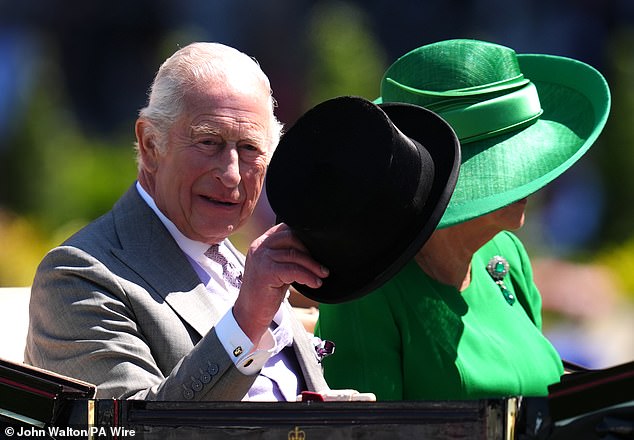 King Charles and Queen Camilla arrive ahead of the Queen Mary Stakes on day two of Royal Ascot