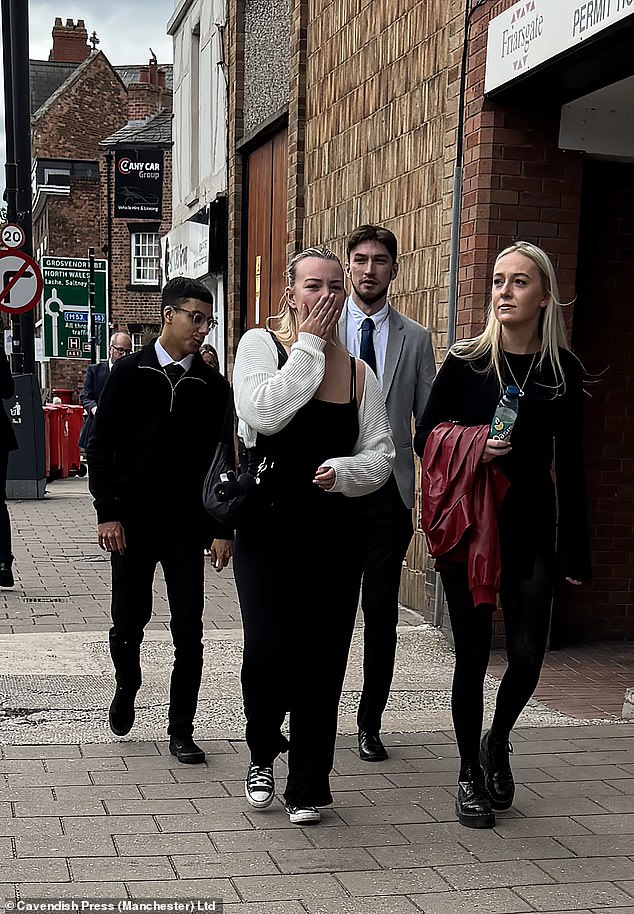 (Left to right) Muad Suleman, Portia Cook, James Cook and Megan Robson leaving court