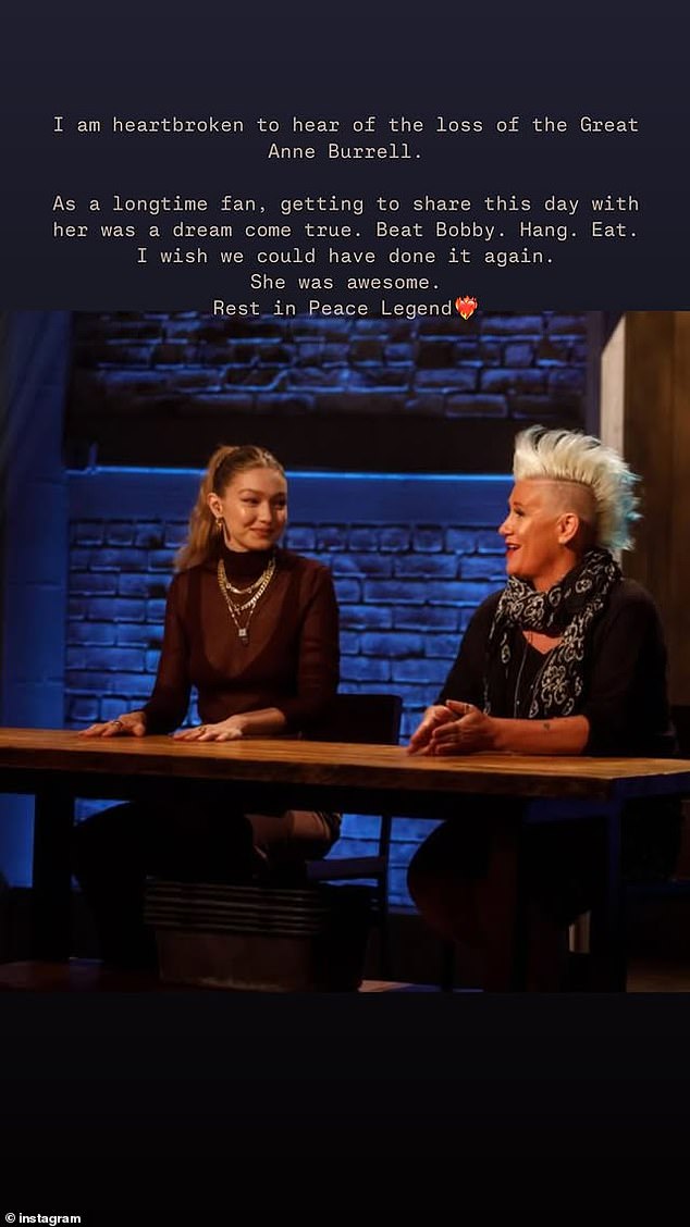 Gigi Hadid, who famously appeared on the cooking competition series Beat Bobby Flay with Burrell, led the celebrities expressing their heartbreak over Burrell's death