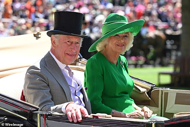 King Charles and Queen Camilla were all smiles as they arrived at the occasion in Ascot