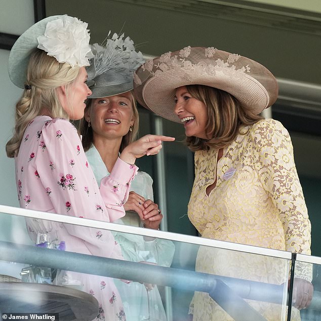 Kate's mother Carole Middleton (pictured right) did attend Ascot today - alongside her daughter-in-law Alizee Thevenet, the wife of Kate's brother James Middleton