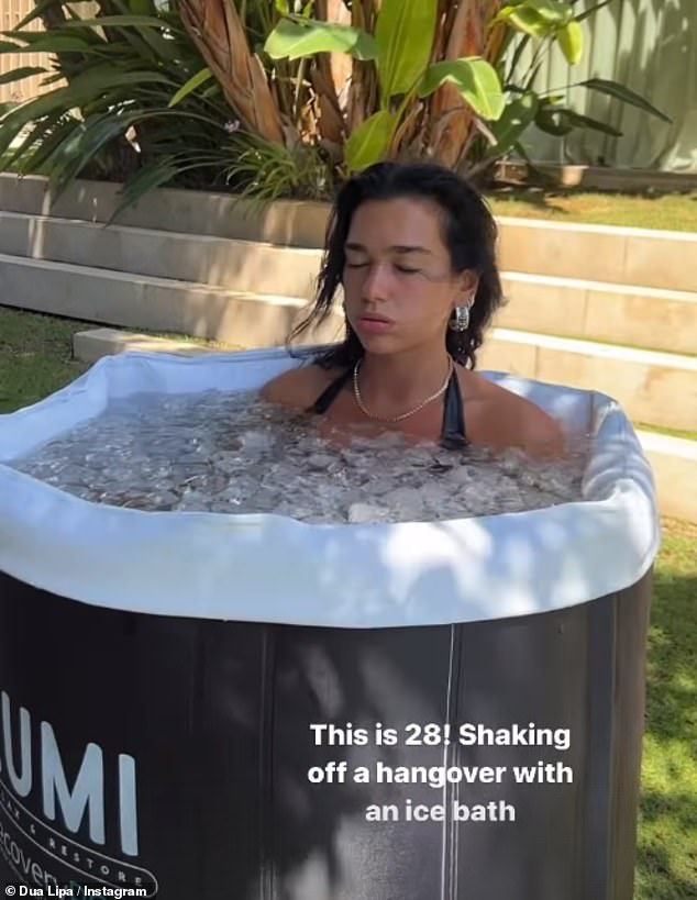Dua Lipa jumped into an ice bath after her 28th birthday as she attempted to 'shake off' her hangover