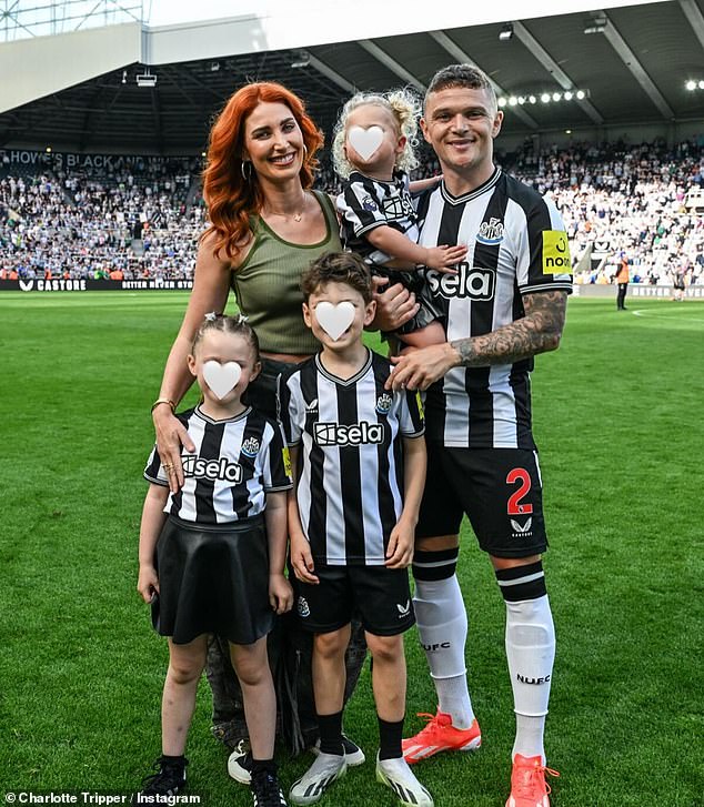Charlotte and Kieran have a son and two daughters - they are pictured here at Newcastle United's St James' Park