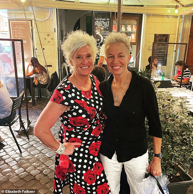 Falkner recalled running into Burrell in Rome in 2021 (pictured) before the House of Knives star tied the knot to her husband Stuart Claxton