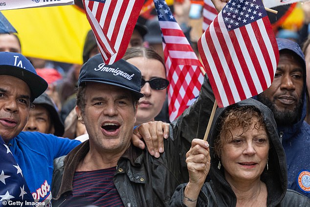 Ruffalo, an outspoken liberal , was seen wearing a hat with the word 'Immigrant' emblazoned on it when he attended a No Kings Day parade in New York City on Saturday