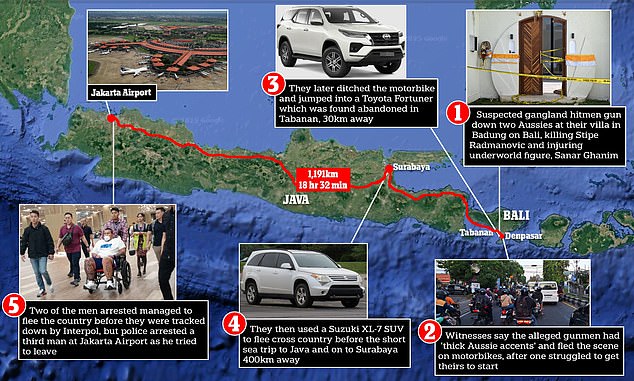 After the shooting, the suspects allegedly travelled across Indonesia in a bid to flee the country