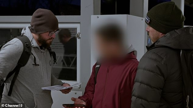 The investigators ask the man (centre) to show his Oyster card but he intially refuses to do so