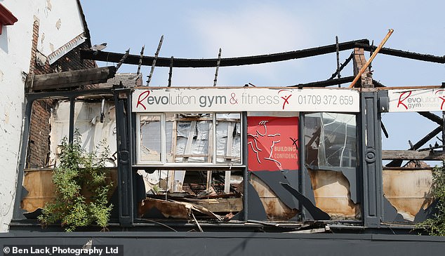 A gutted building in Rotherham town centre, pictured earlier this week