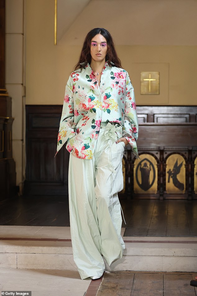 A model walks the runway at the Marques'Almeida show during London Fashion Week