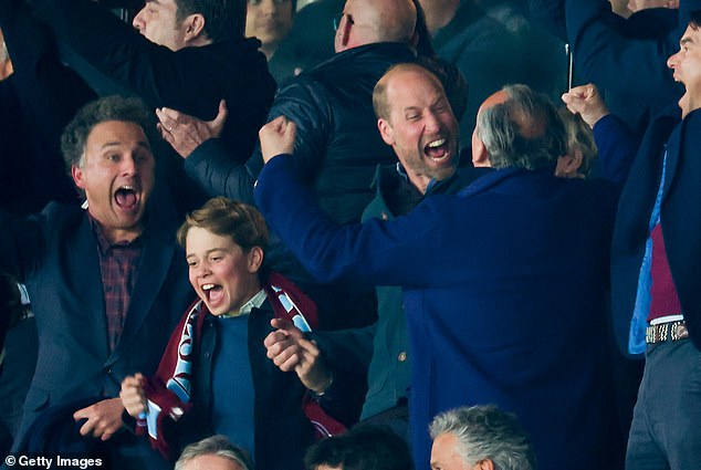 Prince William and Prince George celebrate an Aston Villa goal. Richard said: 'William's more relaxed public appearances have delighted onlookers. His support of his beloved Aston Villa has led to numerous public appearances where his natural enthusiasm is on show'