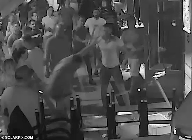 CCTV footage showed the run-up to the attack when the Lithuanian man, who was wearing a white T-shirt, could be heard arguing with the Brit after telling him he had to leave because he was misbehaving