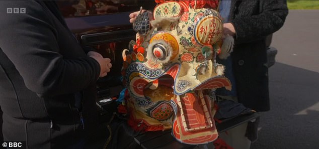 Around 25 years of heavy use had left it looking worse for wear, with the horn in particular needing urgent attention. Pictured: The mask before restoration