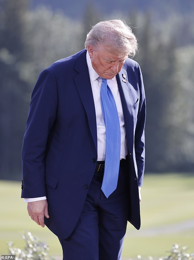 US President Donald Trump leaves after a family photo during the Group of Seven (G7) Summit at the Kananaskis Country Golf Course in Kananaskis, Alberta, Canada, 16 June 2025