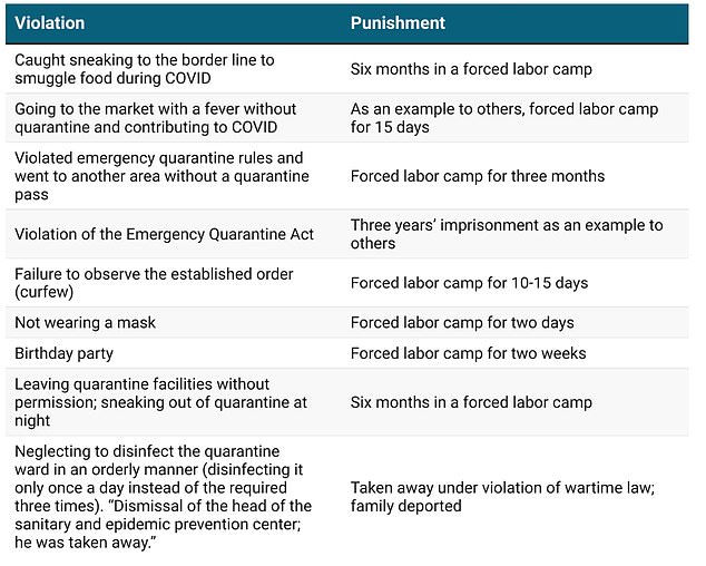 The CSIS report laid out in chilling detail the array of punishments meted out for even the most minor breaches of lockdown rules, based on the interviews with respondents
