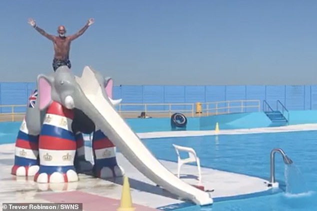 Trevor Robinson atop the elephant slide at The Strand Leisure Park in Gillingham
