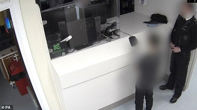 CCTV of Gilbertson in custody after his arrest for Ava's murder