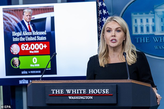 White House press secretary Karoline Leavitt read out a statement from Mr Trump that said: 'Based on the fact that there's a substantial chance of negotiations that may or may not take place with Iran in the near future, I will make my decision whether or not to go within the next two weeks'