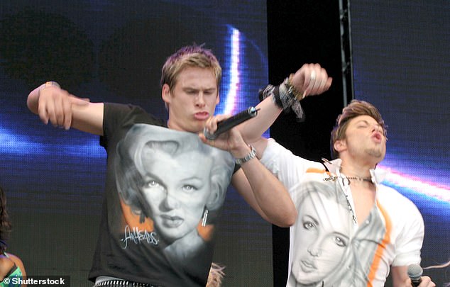 Lee revealed that he had threesomes with his bandmate Duncan James, who is openly gay. He said'It's not weird...you just high five each other. I think they call it a spit roast' (pictured 2004)