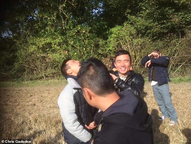 Photos of them on his farm shows people trekking through his crops and sitting in the shade, while groups of men laugh as they are confronted