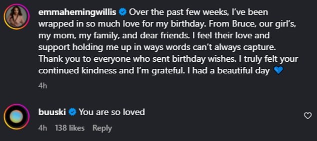 Tallulah jumped to the comment section and wrote to Heming, 'You are so loved'
