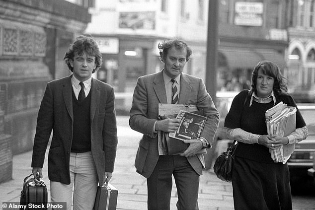 Helen's brother and father, Graham and Ron Smith, arrive with solicitor Ruth Bundey at the inquest of her death at Leeds's Town Hall in 1982