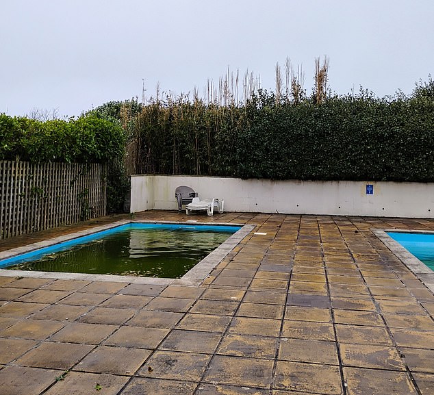 The park's pools are pictured, which the pensioner described as a 'swamp'
