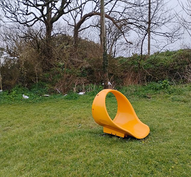 The remains of a slide at the park's children's area, according to Mrs Mularczyk