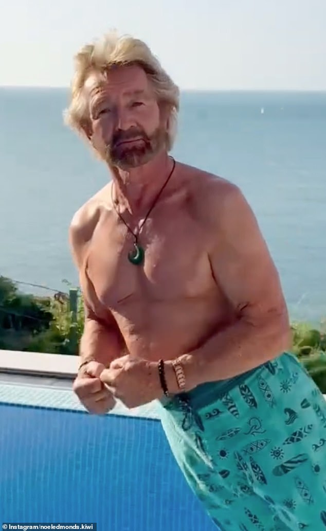 He then teased: 'If that fails bribe the lighting guy!' before falling into his outdoor pool