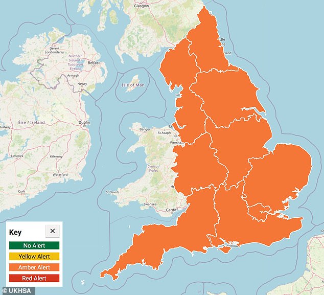 The UK Health Security Agency (UKHSA) has issued an amber heat alert, warning of a 'rise in deaths'