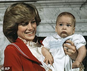Diana is pictured with six-month-old William during a photo call at Kensington Palace in December 1982