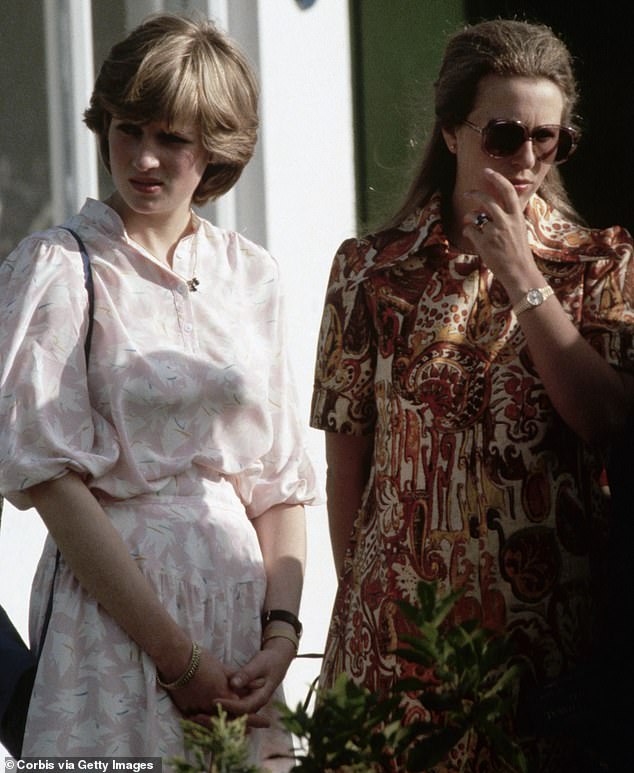 Diana with Anne at a polo match near London on the weekend before Diana's wedding
