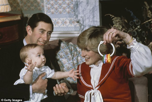 Charles and Diana are pictured at home with William in December 1982