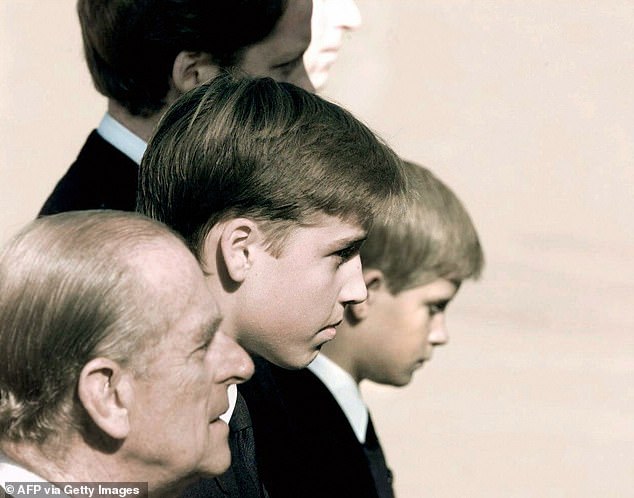 The Duke of Edinburgh joined his son Charles, William and Harry as well as Diana's brother Charles, behind the coffin during her funeral on September 6, 1997, when the young royals were only 15 and 12