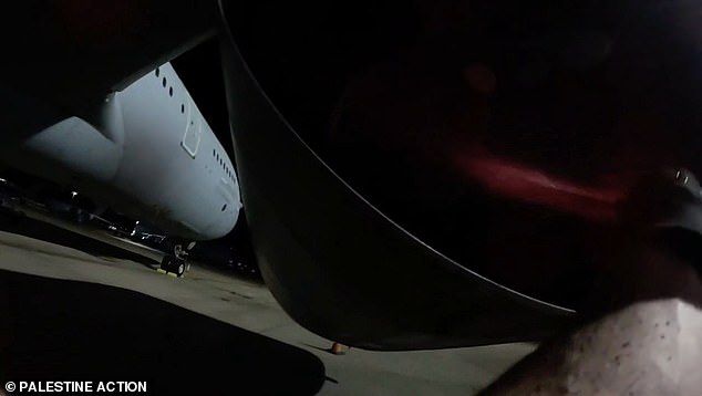 This is the moment red paint was allegedly sprayed into the turbine engines of the vital aircraft