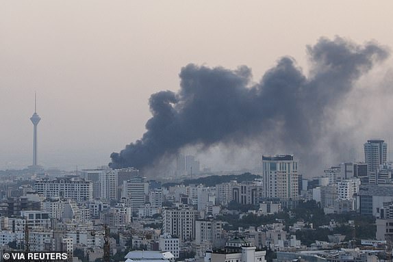 FILE PHOTO: Smoke rises following an Israeli attack on the IRIB building, the country's state broadcaster, in Tehran, Iran, June 16, 2025. Majid Asgaripour/WANA (West Asia News Agency) via REUTERS   ATTENTION EDITORS - THIS PICTURE WAS PROVIDED BY A THIRD PARTY/File Photo
