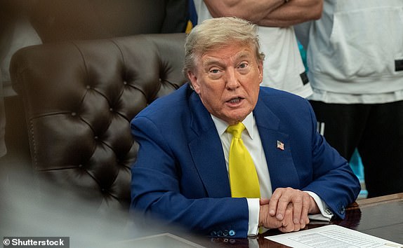 Mandatory Credit: Photo by Shutterstock (15364252p) United States President Donald J Trump answers reporters questions during a meeting with members of the Juventus soccer club in the Oval Office of the White House in Washington, DC, US,. President Trump Holds a Meeting with Members of the Juventus Soccer Club, Washington, District of Columbia, USA - 18 Jun 2025