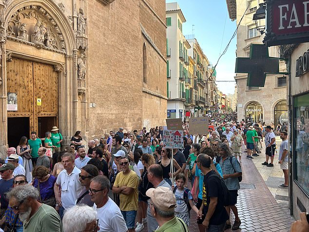 Protesters were heard chanting slogans against Airbnb and 'guiris' - the Spanish slang term used to describe Brits and other foreigners