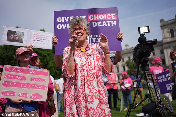 Dame Prue Leith joins activists from Dignity in Dying in support of the assisted dying Bill  in Parliament Square, central London, ahead of a debate on the Terminally Ill Adults (End of Life) Bill in the House of Commons. Picture date: Friday June 20, 2025. PA Photo. Photo credit should read: Yui Mok/PA Wire