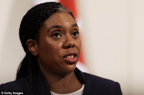 LONDON, ENGLAND - JUNE 17: Conservative party leader Kemi Badenoch hosts a press conference following the announcement on a national inquiry into grooming gangs, on June 17, 2025 in London, England. Attending today's press conference on Grooming Gangs, hosted by Mrs Badenoch and Shadow Home Secretary Chris Philp  are Fiona Goddard, a survivor who has waived her right to anonymity, Marlon West, the father of abuse survivor Scarlett and leader of the campaign for a national inquiry, Theresa Smith, whose son was abused and has since passed away, and Lucia Rea, a campaigner and advocate for many victims both dead and alive. The Home Secretary, Yvette Cooper, had ordered a rapid three-month review of previous inquiries into the scale of child sexual exploitation in England and Wales, commissioned by the Conservative government, describing the decades of offences as a "stain on our society" and this week ordered a national inquiry. (Photo by Dan Kitwood/Getty Images)