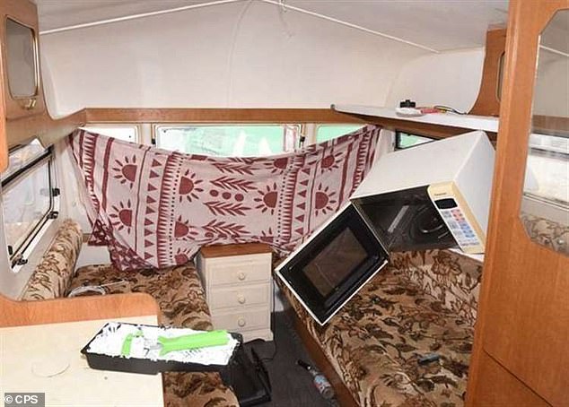 The squalid interior of the caravan where the 12-year-old was taken to be raped
