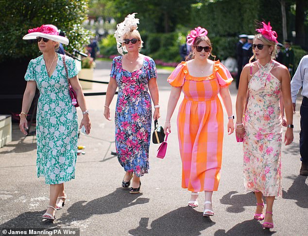 Royal Ascot was awash with many different vibrant hues as some women opted for pink and orange frocks and others decided on floral turquoise gowns