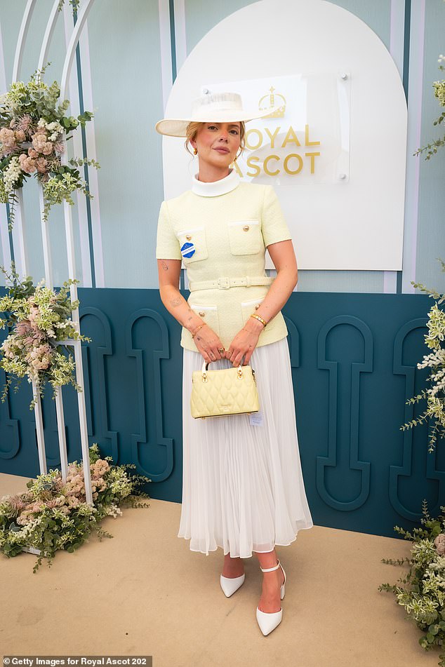 Anna Maynard looked stunning in a pale yellow belted top and white skirt