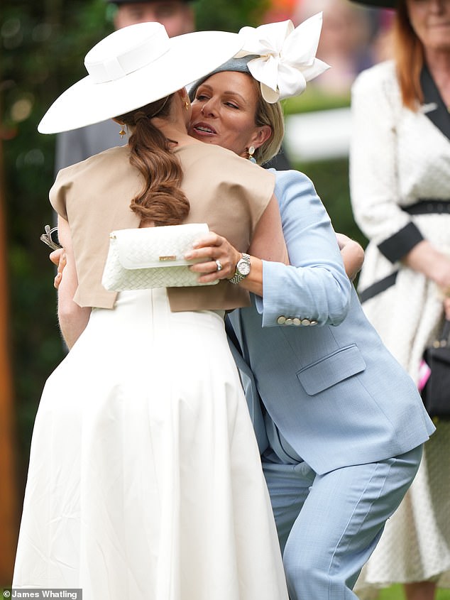 Cosy cousins! Princess Eugenie and Zara Tindall affectionately greeted one another upon their arrival at Royal Ascot