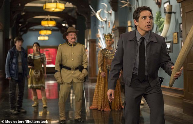 Quinlin and his sister both appeared in Night At The Museum: Secret Of The Tomb, a movie which starred their father (pictured with Skyler Gisondo, Mizuo Peck, the late Robin Williams, and Rami Malek in the film)